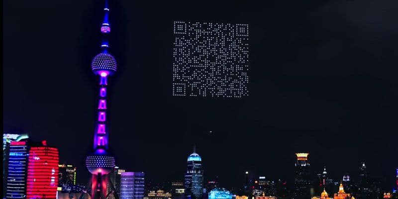Drone QR Code Stunt Világít Sanghaj égboltján